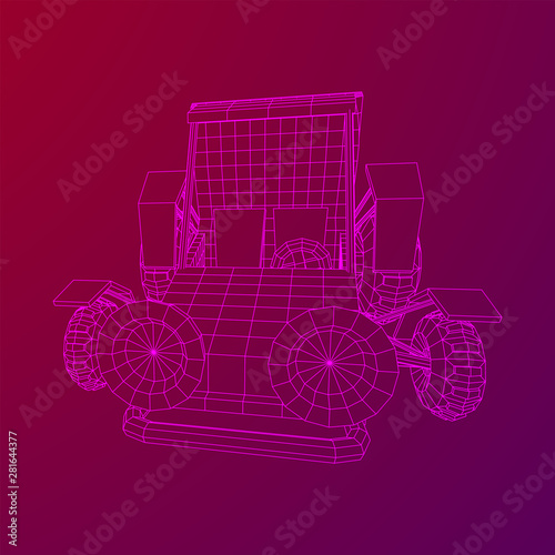 Off road dune buggy car. Terrain vehicle. Outdoor car racing, extreme sport concept. Wireframe low poly mesh vector illustration