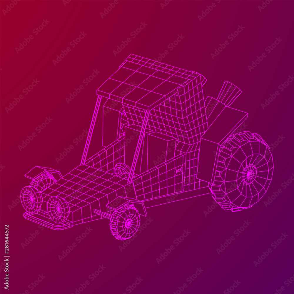 Off road dune buggy car. Terrain vehicle. Outdoor car racing, extreme sport concept. Wireframe low poly mesh vector illustration