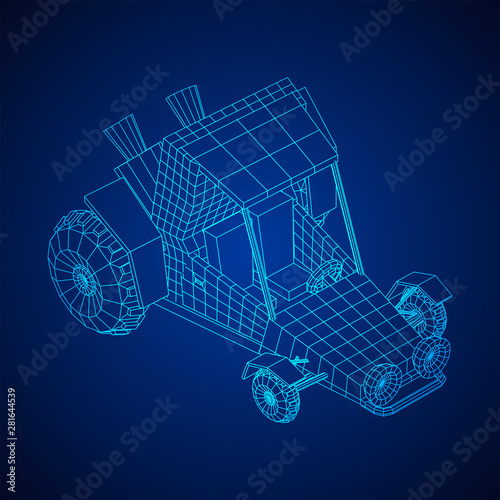Off road dune buggy car. Terrain vehicle. Outdoor car racing, extreme sport concept. Wireframe low poly mesh vector illustration
