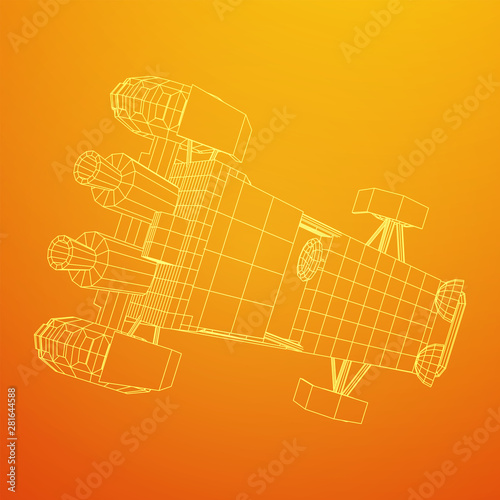 Off road dune buggy car. Terrain vehicle. Outdoor car racing, extreme sport concept. Wireframe low poly mesh vector illustration