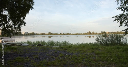 city park with lake