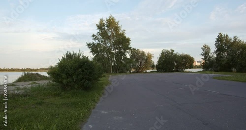 city park with lake