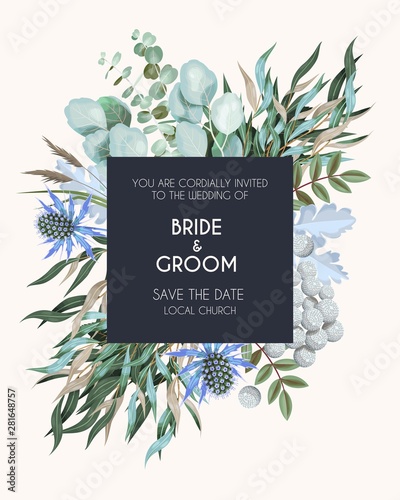 Vector greeting card with high detailed greenery