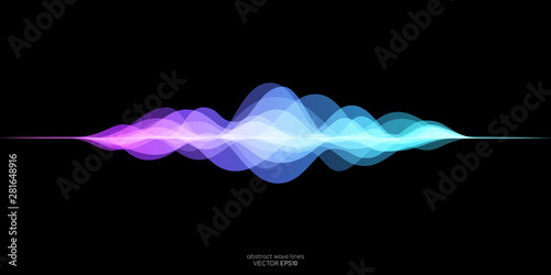 abstract motion sound wave equalizer colorful purple blue green isolated on black background. Vector illustration in concept of sound, voice, music photo