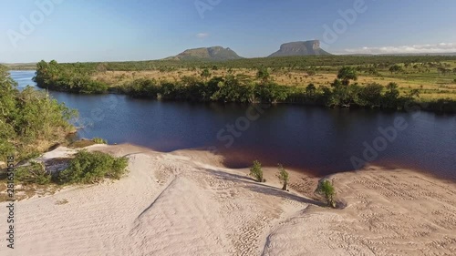 Aerial view of Mayupa island beach. Canaima National Park, Venezuela