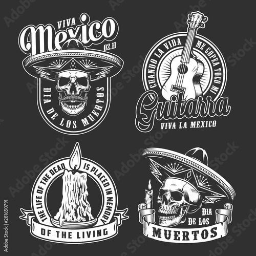 Day of Dead vintage monochrome logos