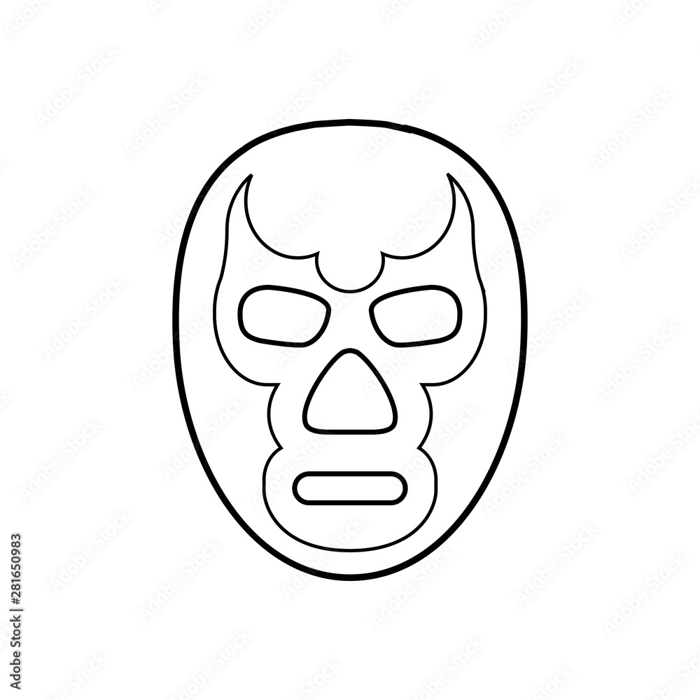Icono plano lineal máscara lucha libre en color negro