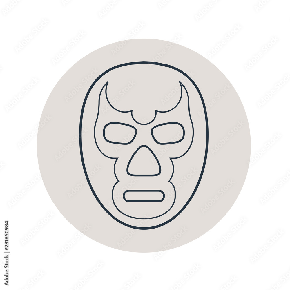 Fototapeta premium Icono plano lineal máscara lucha libre en círculo color gris