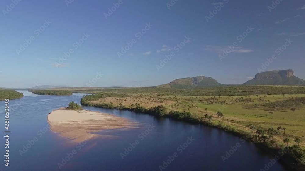 Aerial view of Mayupa island beach. Canaima National Park, Venezuela Aerial view of Mayupa island beach. Canaima National Park, Venezuela