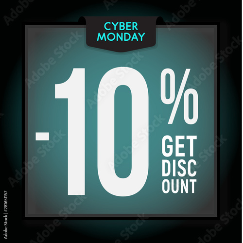 10 percent OFF. Holiday discount. Cyber Monday Sale. Modern Banner template for advertising. Vector illustration.