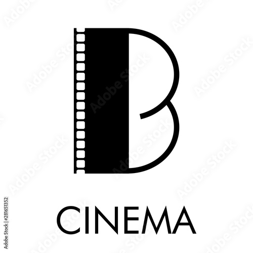 Logotipo con texto CINEMA con letra B como tira de película en color negro