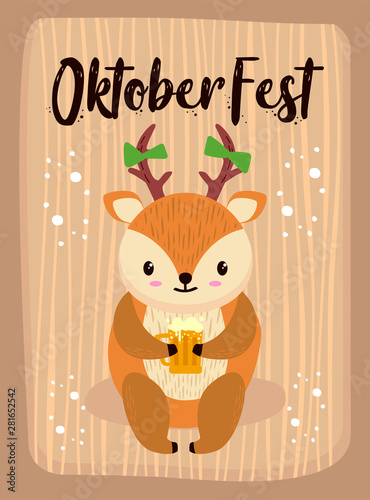 OktoberFest Cartoon Cute Animal Deer October Beer Festival - Hirsch Bier Oktober Fest