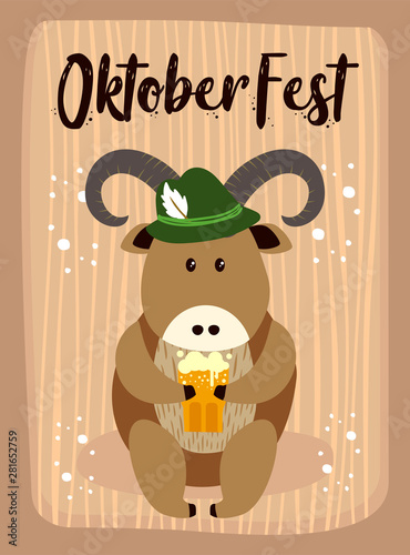 OktoberFest Cartoon Cute Animal Goat October Beer Fest - Ziege Bier Oktober Fest