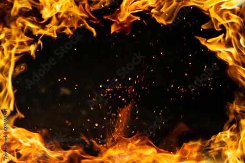 fire frame with sparks, isolated black inside