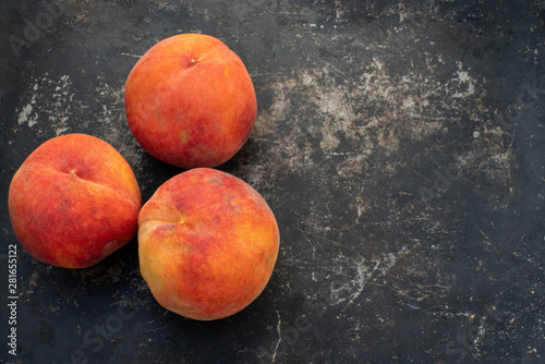 peaches on old metal pan