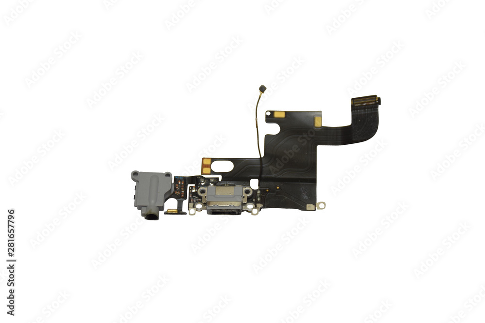 Charging Port Flex Cable of Smartphone isolated on white background with Clipping path
