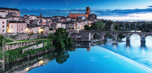 Cityscape of Albi at night in France