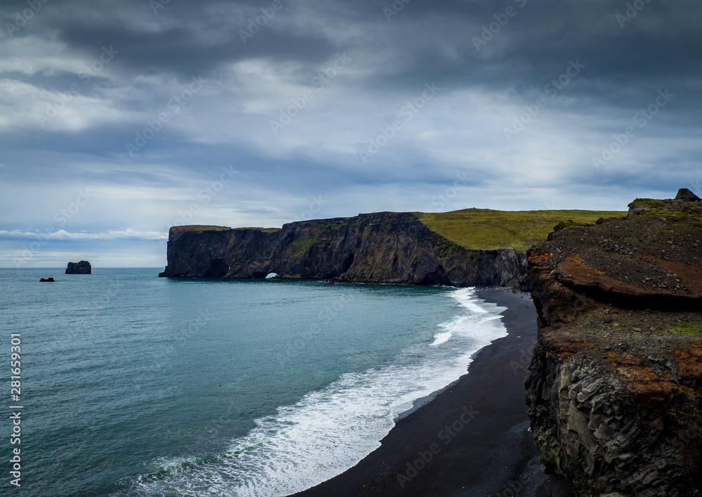 Dangerous black beach at Reynisfjara in Iceland