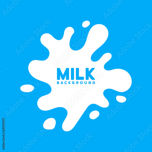 Modern poster fresh milk with splashes on a light blue background. Vector illustration in flat minimalistic style
