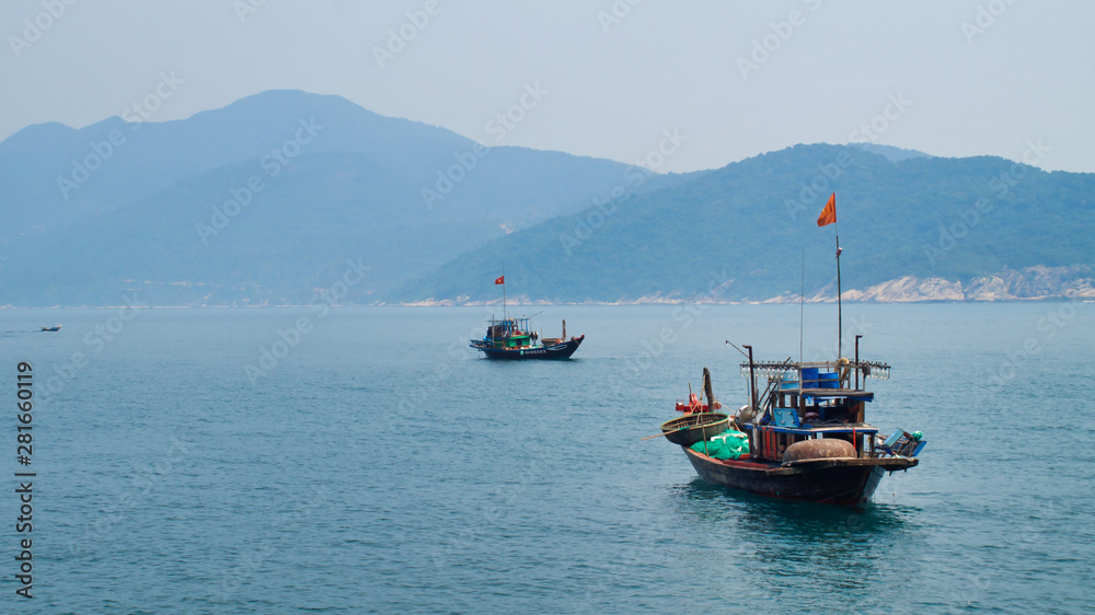 The fishing boats are waiting for the night fishing. Vietnam Hoi An, Da Nang Cu Lao Cham