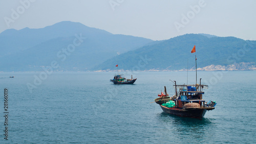 The fishing boats are waiting for the night fishing. Vietnam Hoi An, Da Nang Cu Lao Cham