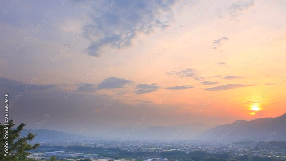 Distant view of Ueda city at sunset, Nagano Prefecture, Japan Distant view of Ueda city at sunset, Nagano Prefecture, Japan