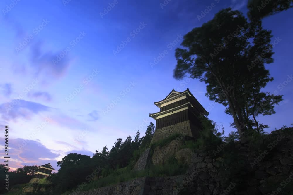 View of Ueda Castle at sunset and night, Ueda City, Nagano Prefecture View of Ueda Castle at sunset and night, Ueda City, Nagano Prefecture