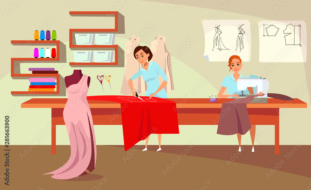 Tailoring workshop flat vector illustration Tailoring workshop flat vector illustration