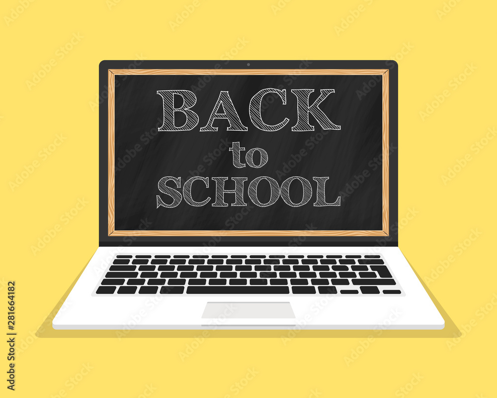 Back to school banner. Laptop and blackboard on screen. Vector illustration. Back to school banner. Laptop and blackboard on screen. Vector illustration.