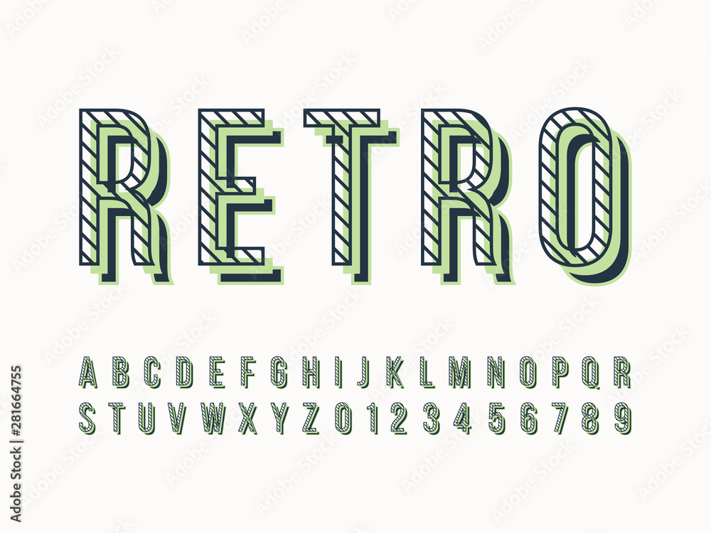 Fototapeta premium Retro font and alphabet. Stock vector illustration