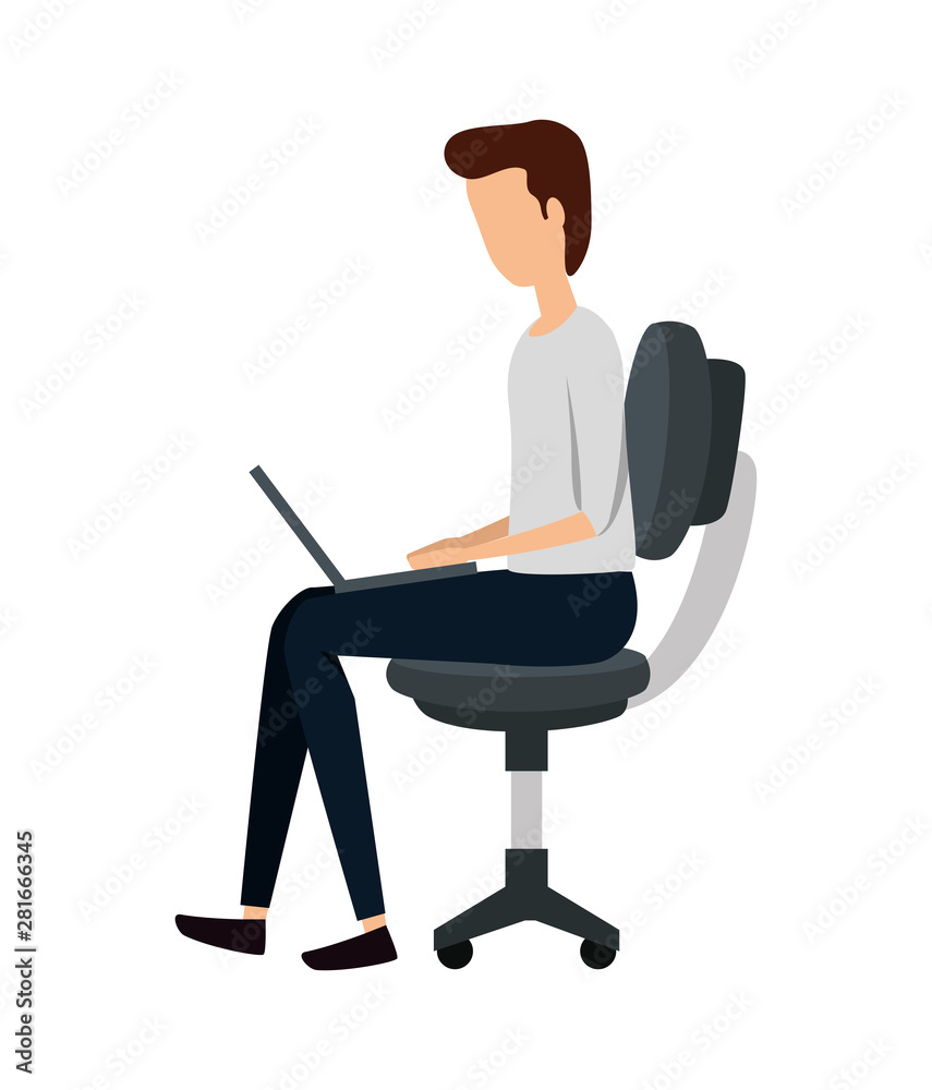 businessman using laptop in office chair