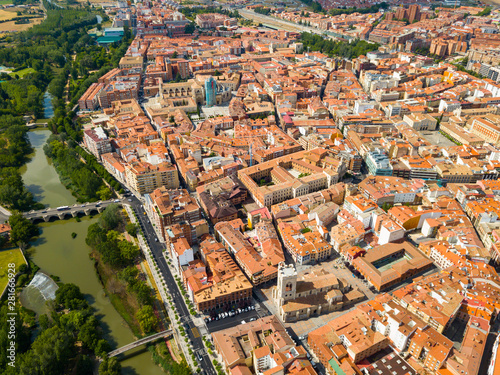 Panoramic view from the drone on the city Palencia. Spain