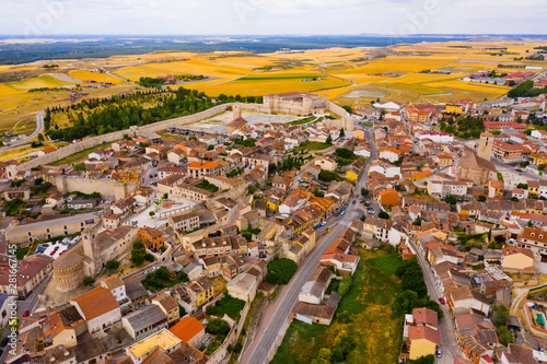 Aerial view of  Segovia Province, with Cuellar Castle and buildings photo