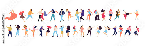 Crowd of young people dancing at club. Big set of characters having fun at party. Flat colorful vector illustration. - Vector