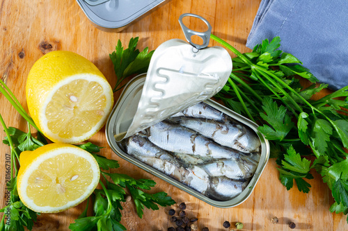 Open can of sardines in oil