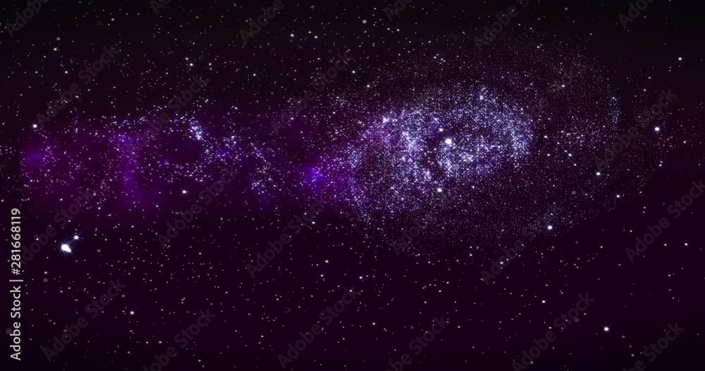 Galaxy in Deep Space. Spiral galaxy, animation of Milky Way. Flying through star fields and nebulas in space, revealing a spinning spiral galaxy, 3D rendering