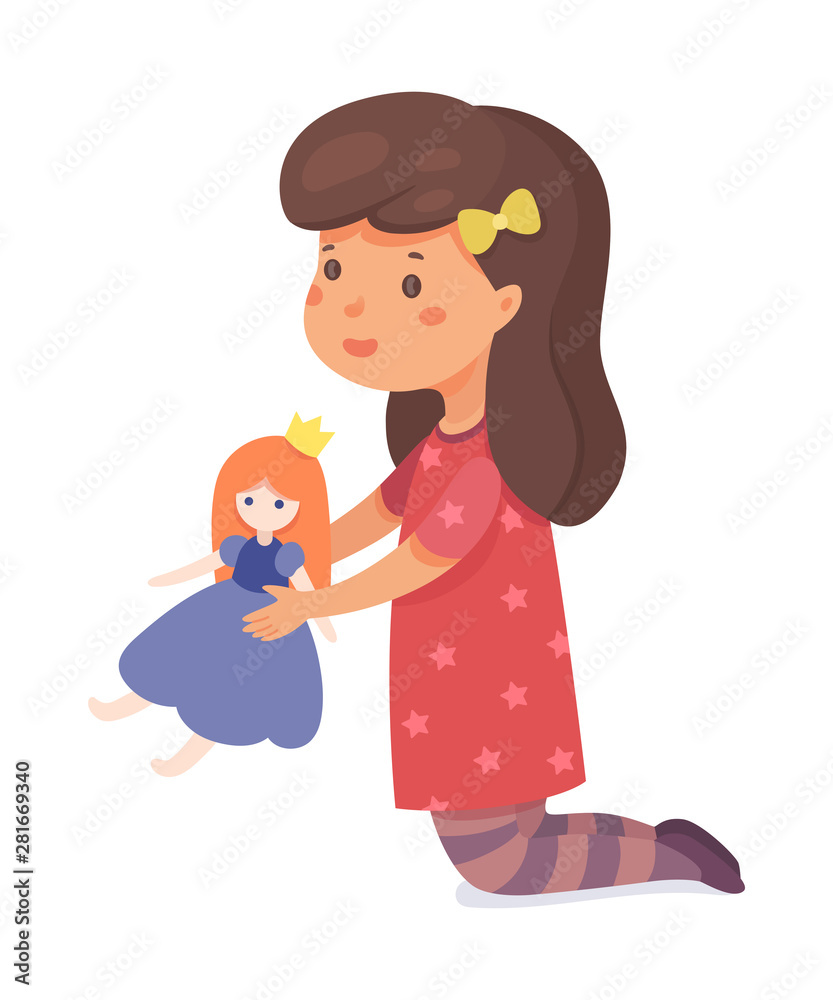 Girl playing with toy flat vector illustration Girl playing with toy flat vector illustration