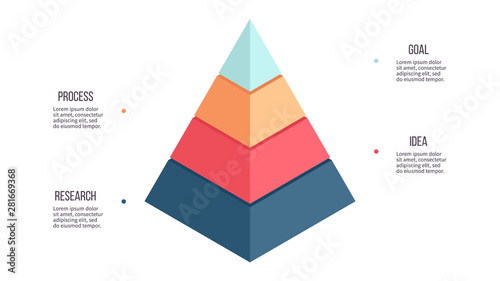 Business infographics. Pyramid chart with 4 steps, options, layers, levels. Vector diagram.