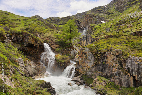 Beautiful waterfall in the way to Rifugio Benevolo  Val d Aosta  Italy