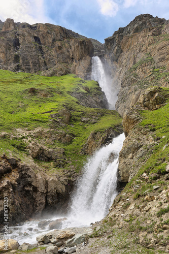 Beautiful waterfall in the way to Rifugio Benevolo  Val d Aosta  Italy