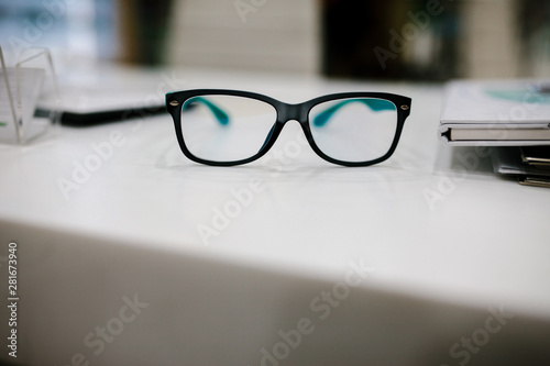 Black eye glasses spectacles. health and vision concept.