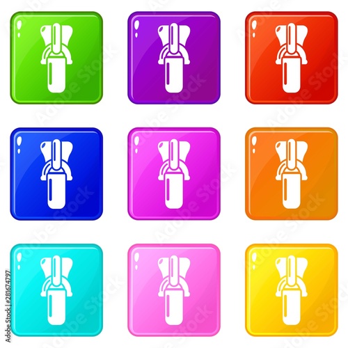 Bag zip icons set 9 color collection isolated on white for any design