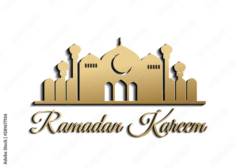 Ramadan kareem islamic beautiful design template.Gold elements. greeting card with cityscape background.
