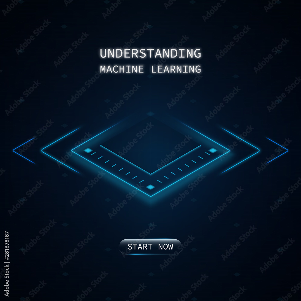 Machine learning web design. Futuristic banner, cover for artificial intelligence course Machine learning web design. Futuristic banner, cover for artificial intelligence course