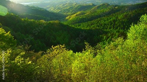 Tilt up view of mount Asama at sunset photo