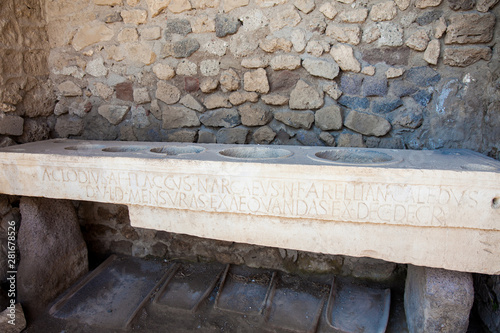 Mensa Ponderaria a counter used to check the capacity measures used for goods in trade in the ancient city of Pompeii