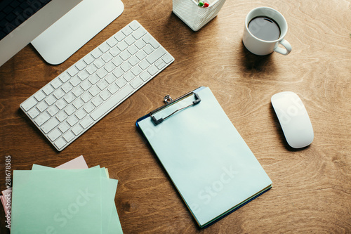 Business concept  desktop  keyboard  tablet and coffee