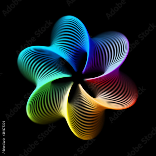 3D abstract creative background or decoration element. Digital colored flower on black background. Concept of futuristic art and modern technologies. EPS10, vector illustration.