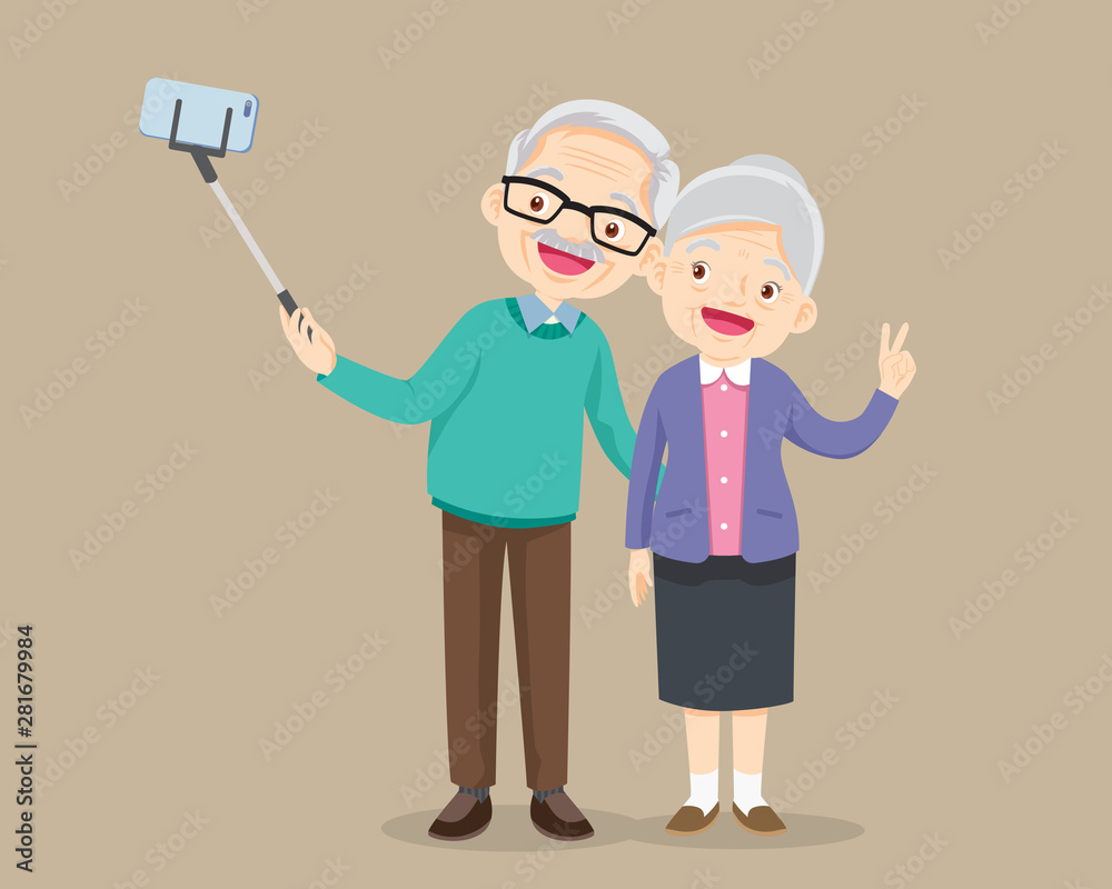 Elderly couple making selfie photo with smartphone Elderly couple making selfie photo with smartphone