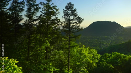 Panning right view of mount Asama at sunset photo